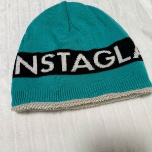 Juicy Couture Teal & Black Knit Beanie with White INSTAGLAM Lettering